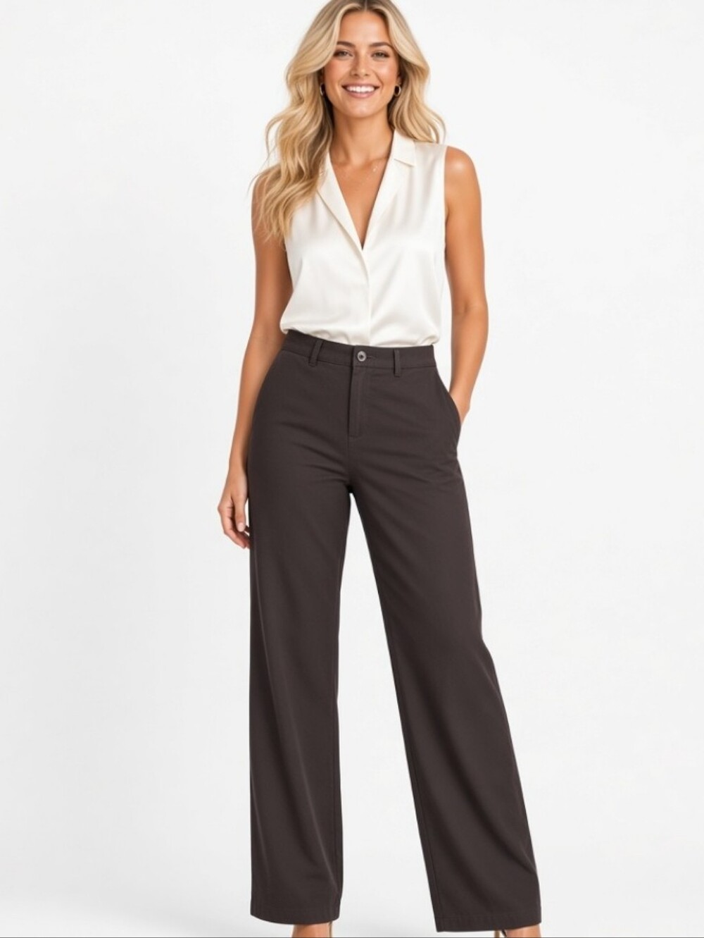Lee Women's Wide-Leg Mid Rise Flex Motion Pants in Dark Brown (Sz:16M)